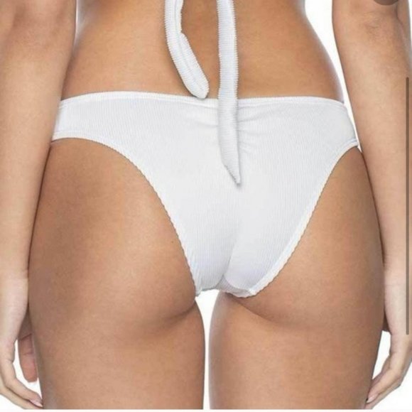 NWT PQ Pilyq Revolve White Pearl Halter Cheeky Bottom Bikini, Size Medium - Picture 6 of 8